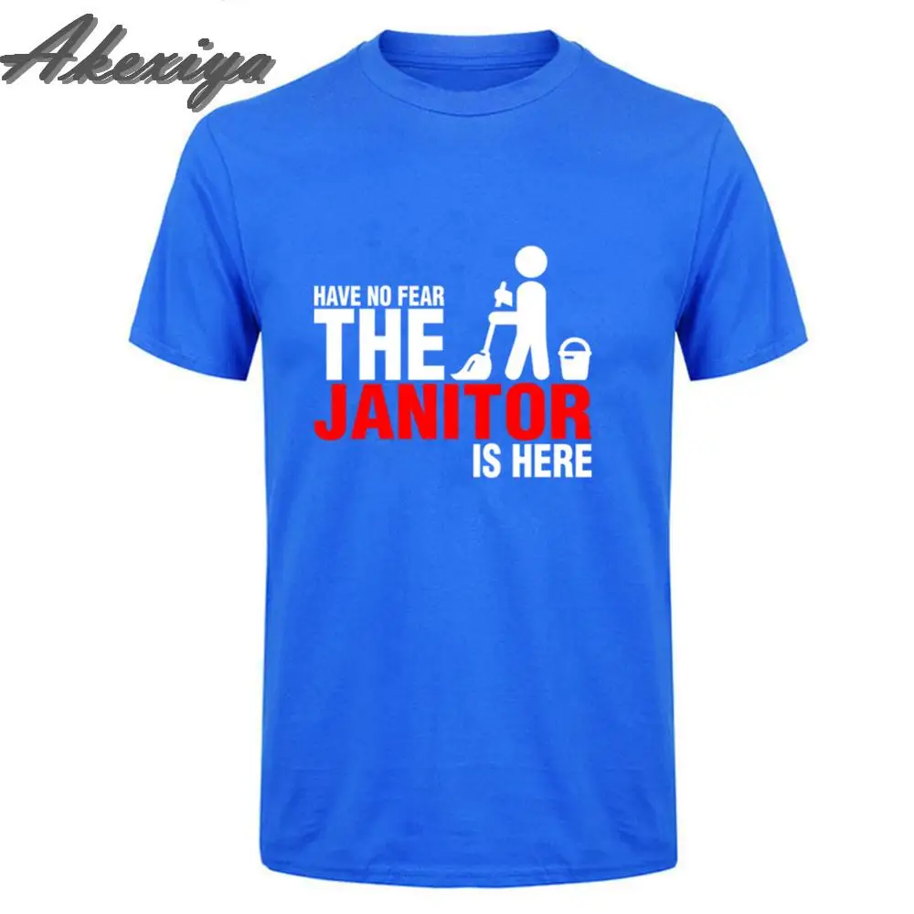 Забавные мужские футболки с принтом не страшный уборщик топы коротким рукавом 100%