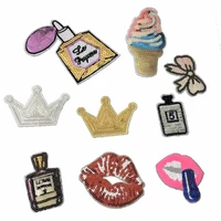 mix 9 ps iron on patches for clothes sequins ice cream crown lips bow perfume bottle badge sewing stickers diy accessories