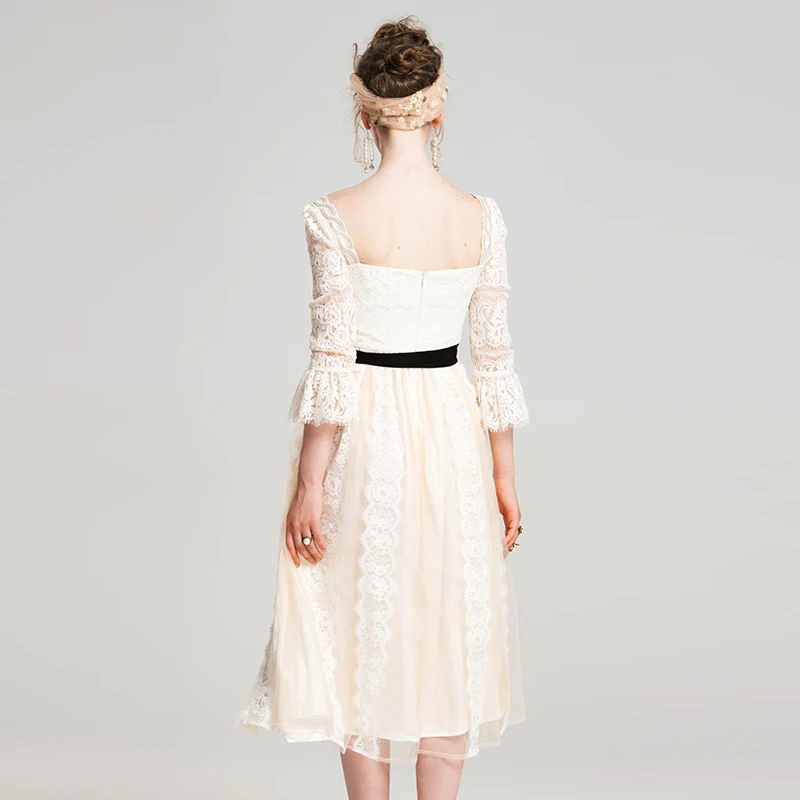 Женское кружевное платье миди YIGELILA облегающее с квадратным вырезом рукавами три