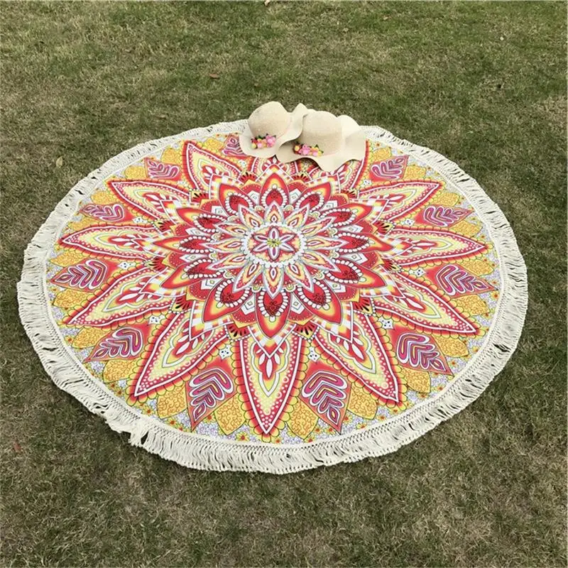 Индийская Мандала кисточки круглый Лотос цветок Богемный гобелен Бохо настенное