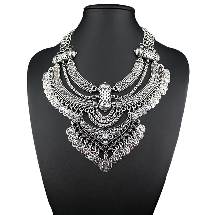 2015 new design retro coin multi layer necklace gold necklaces &amp pendants vintage bohemian turkish jewelry free shipping | Украшения и