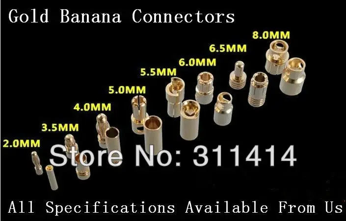 10pairs/lot 4.0mm 4mm Gold Bullet Banana Connectors Plug For RC Battery ESC Brushless Motor High Quality Retail Drop ship - купить по