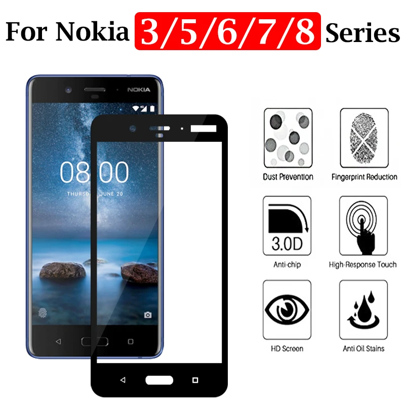 Полное покрытие защитное стекло для Nokia 8 7 6 5 3 протектор экрана Tremp Noka Noka6 Noka5