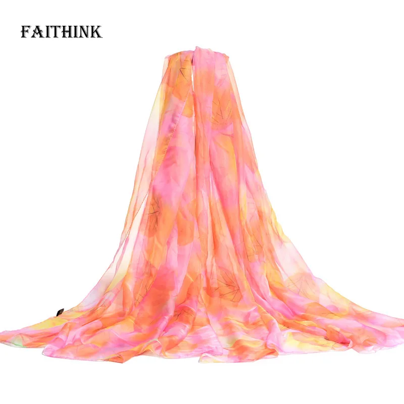 [FAITHINK] высококачественный Женский Шелковый дизайнерский шарф в виде листа