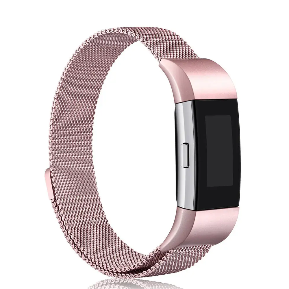 Rose Pink Смарт часы ремешок металл нержавеющий ремешок для Fitbit заряд 2 Band Миланский петля магнитный ремешок смарт браслет - Цвет: Rose Pink
