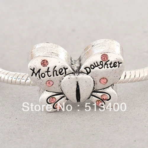 Free shipping!Vnistar European Style Butterfly Beads With Mother &amp Daughter Stamped Stones ( PBD3268-2) 10 Pieces Each Lot | Украшения и