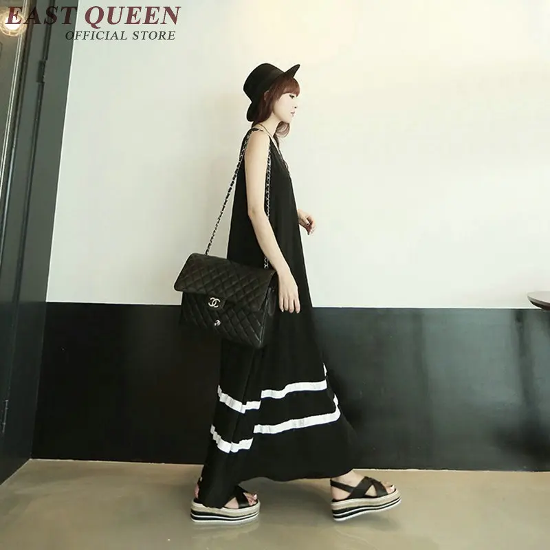 Длинные летние сарафаны Женские повседневные Простые пляжные платья 2018 черные