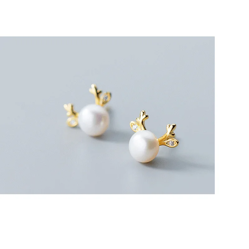 Серьги гвоздики S925 lok Moose из стерлингового серебра 925 пробы с золотыми кристаллами