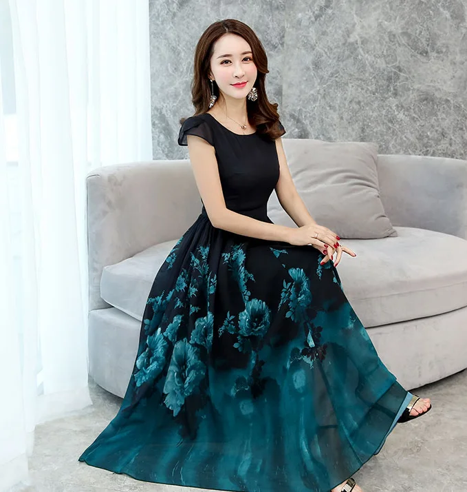 Dingaozlz летнее платье размера плюс Vestidos модное печатное шифоновое платье с коротким рукавом тонкое женское богемное пляжное длинное платье