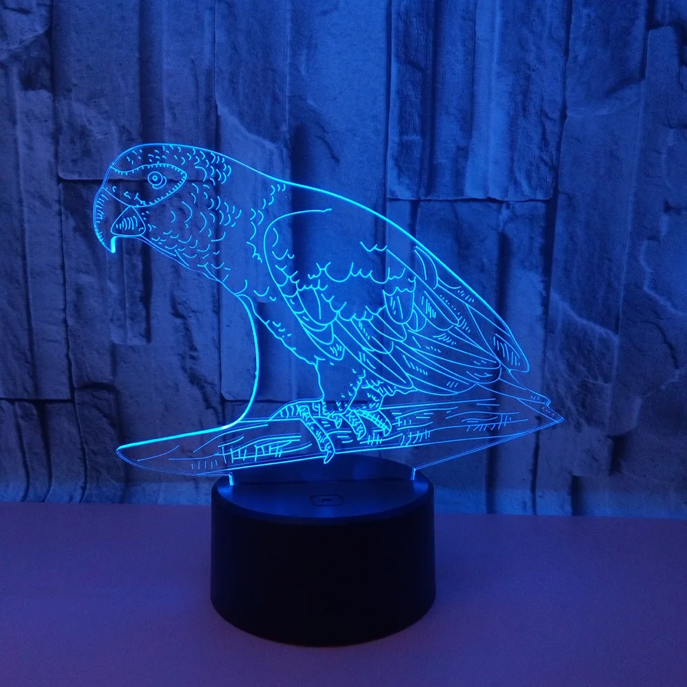Новая ночная 3d-лампа в виде попугая семь цветов сенсорное управление