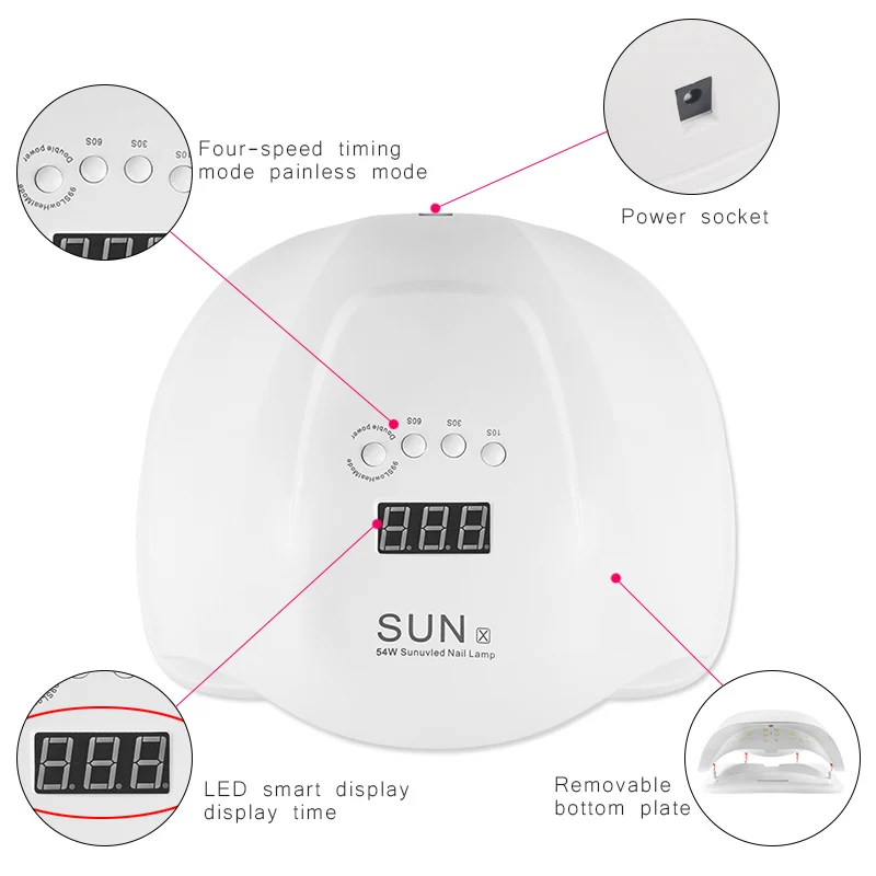 Лампа Lidan SUN X для ногтей 54 Вт УФ Гелевая лампа отверждения гель лака с набором