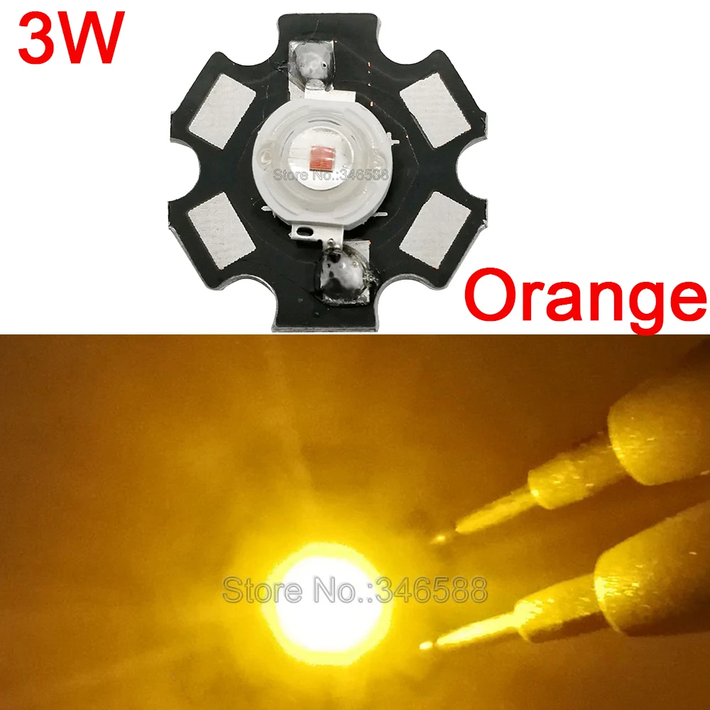 

10PCS 3W Orange High Power LED Lighting Emitter Bead Diode DC2.0-3.0V 700mA 90-100LM 600-610NM Epileds 45mil Chip with 20mm PCB