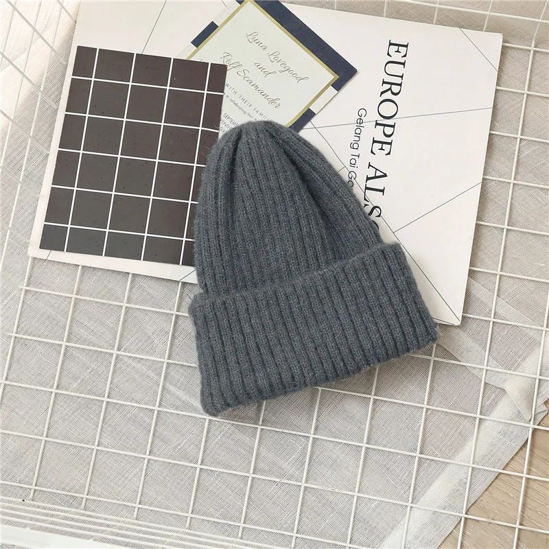 Beanies Women Solid Knitted Casual Warm Skullies Korean Style Elegant Student Hats Chic Womens Lovely Caps Autumn Winter Fashion - Цвет: dark grey