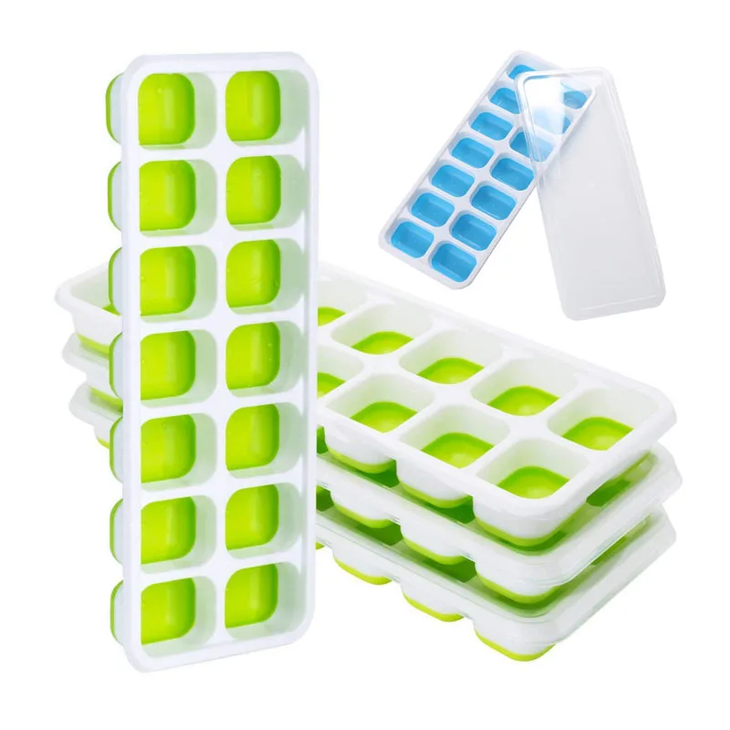 14 сеток Силиконовый Лоток с формой для кубиков льда прозрачной крышкой летняя