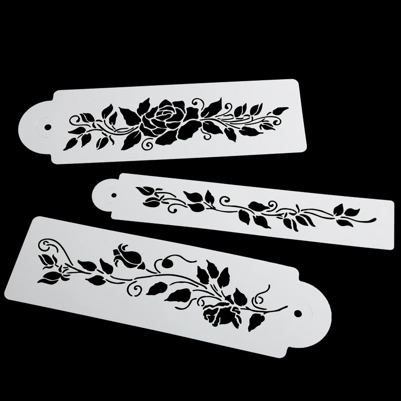 Aomily 3pcs/Set Plastic Cane Leaves Cake Stencil Airbrush Painting Art Mold Fondant Molds DIY Mousse Brim Decorating Tool | Дом и сад