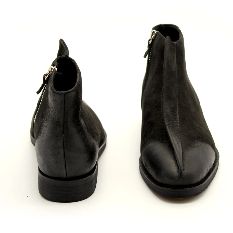 2017 ботильоны в стиле панк с острым носком и боковой молнией Черные полусапожки из