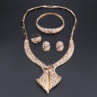oeoeos fashion nigerian dubai gold jewelry sets for women necklace earrings ring charm bridal gift wedding party costume jewelry