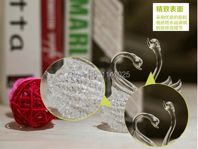 

1PC Conjoined Love Swan Crystal Wedding Gift Transparent Blown Glass fashion home accessories modern crafts OJ 209