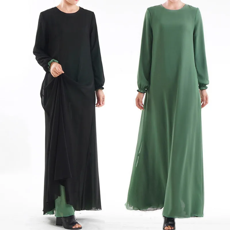 Black With Green Двусторонняя одежда мусульманское платье абайя Дубай Кафтан Малайзия кимоно кардиган мусульманский хиджаб платье для женщин турецкая исламская одежда - Цвет: Black With Green