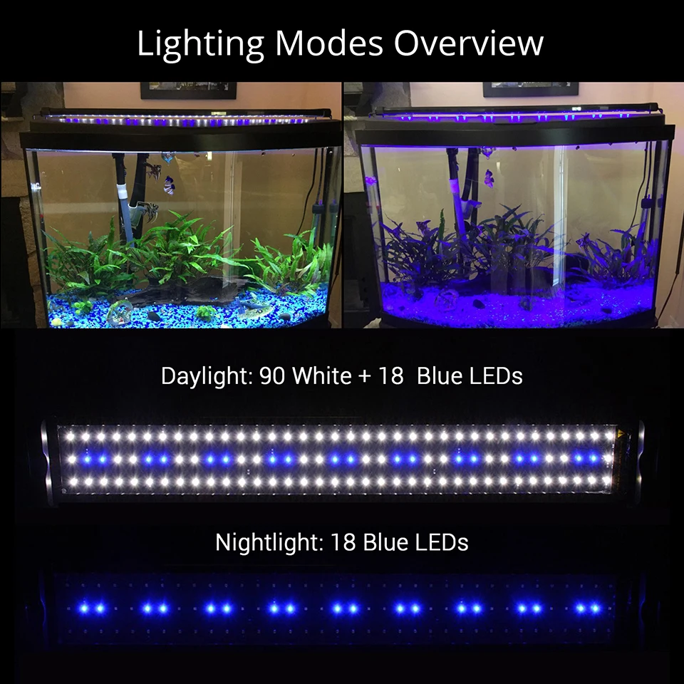 Nicrew 72-94 см аквариумный светодиодный светильник ing Fish Tank светильник с выдвижными кронштейнами 90 Белый и 18 синий светодиодный s подходит для аквариума