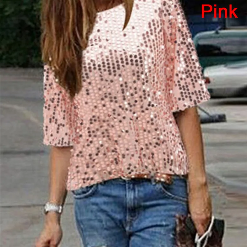 Женская блузка с блестками летняя повседневная свободная|mujer blusas|new shirtblouses tops |