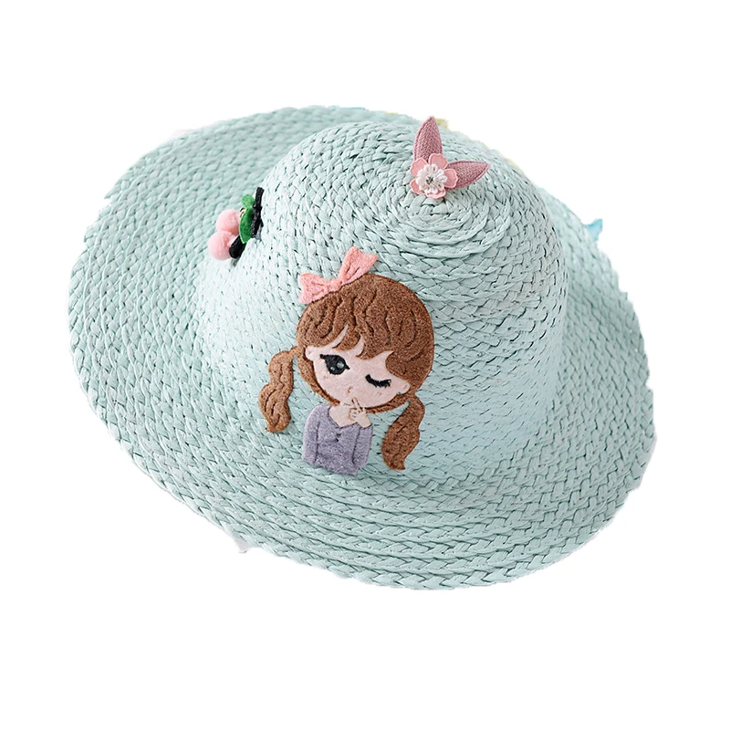 

Шляпа детская соломенная с мультяшным рисунком, Панама от солнца с широкими полями, летняя шапка для девочек