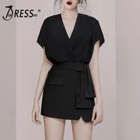 indressme 2019 new sexy v neckline short sleeves sashes mini dress little black dress office ladies