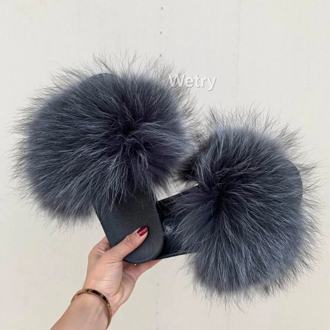 fox fur slippers Тапочки с лисьим мехом; Милые Пляжные шлепанцы с мехом; размеры 36-45 - Цвет: fox fur slippers