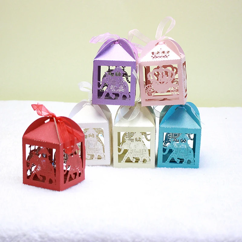 100 шт. полые ремесла Маленький слон коробка для конфет лазерная резка свадебные