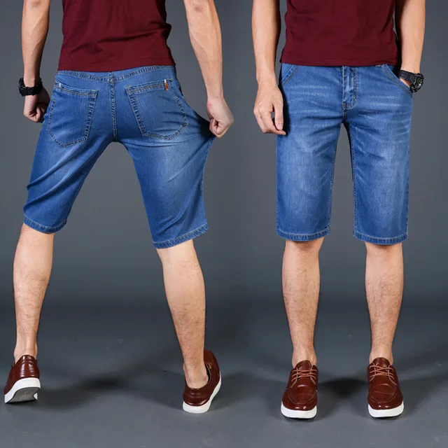 

Men's fashion trend new wash, cat straight leg five pants Summer cotton denim micro elastic casual shorts