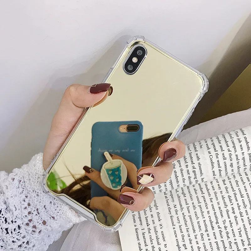 Gold Зеркальный чехол для телефона для iPhone 7 8 6S 6 Plus X XR XS Max Милый Мягкий противоударный чехол для samsung Note 9 8 S8 S9 S10E Plus чехол Caqa - Цвет: Gold