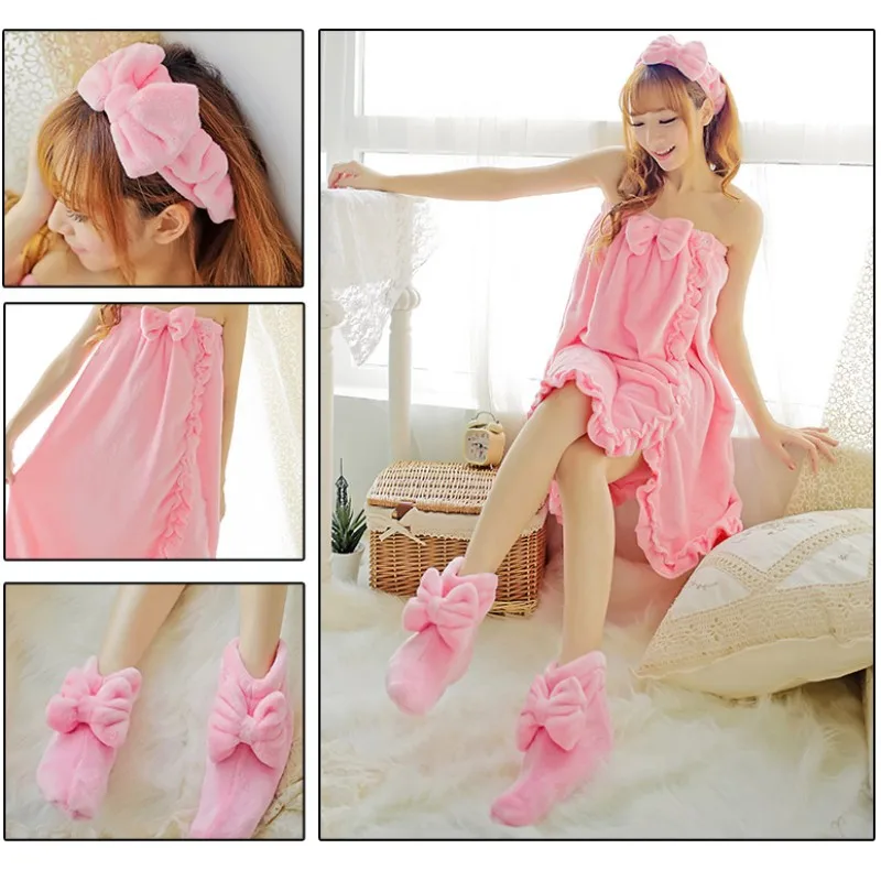 3 шт./компл. Зимний милый фланелевый Халат комплект банных полотенец на груди с