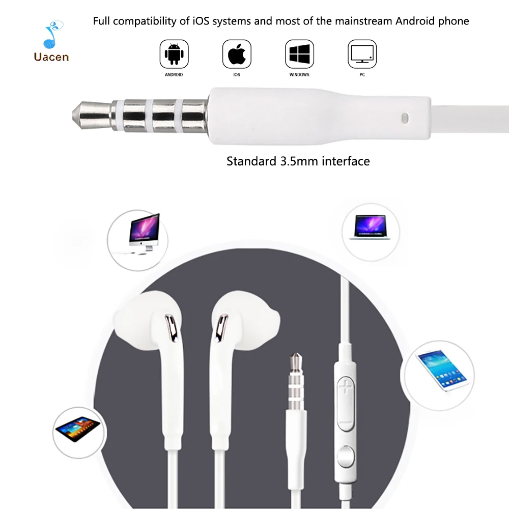 50Pcs/lot Universal 3.5mm In-ear Headphones Wired Earphone With Microphone for All Cellphone Samsung Xiaomi ect | Электроника