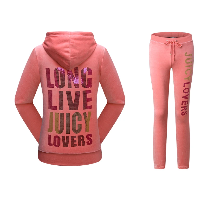 Juicy Lovers бренд весна осень женские спортивные костюмы розовый черный зеленый бархат молния письмо повседневные спортивные костюмы спортивный костюм
