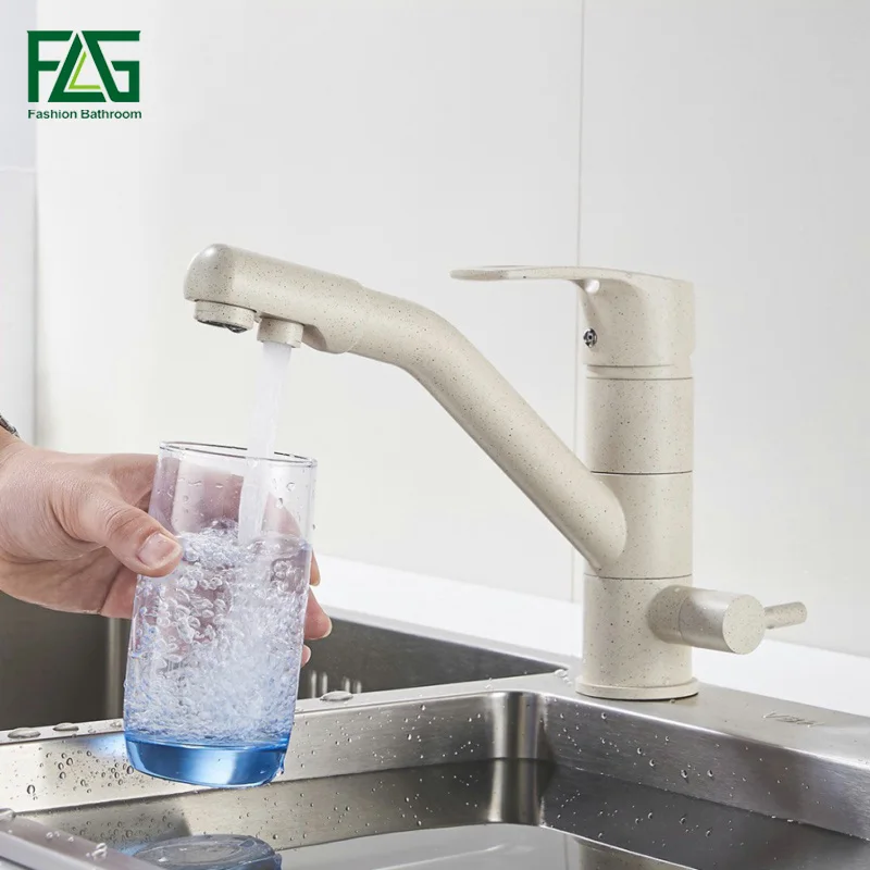 

FLG High-end Brass Body Khaki Color Kitchen Faucet Sink Mixer Tap 360 Degree Rotation With Water Purification Features 302-33M