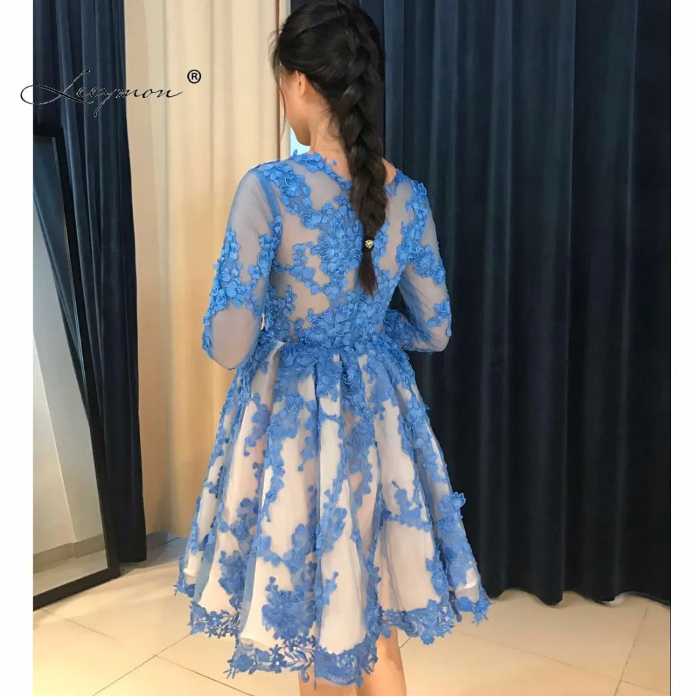 Королевский Синий С Длинными Рукавами Короткое Коктейльное Платье 2017 Длина До