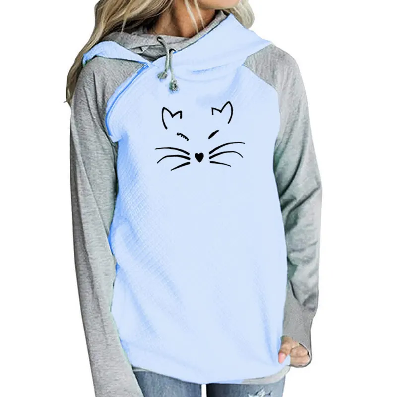 Новинка 2018 модные толстовки с принтом кота милые женские капюшоном в стиле
