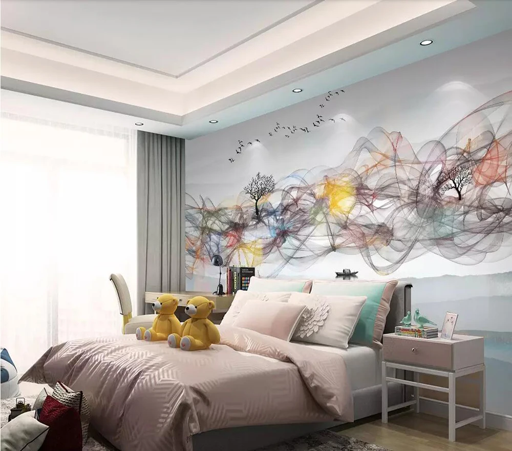 Пользовательская роспись 3D обои абстрактные китайские чернила дым спальня
