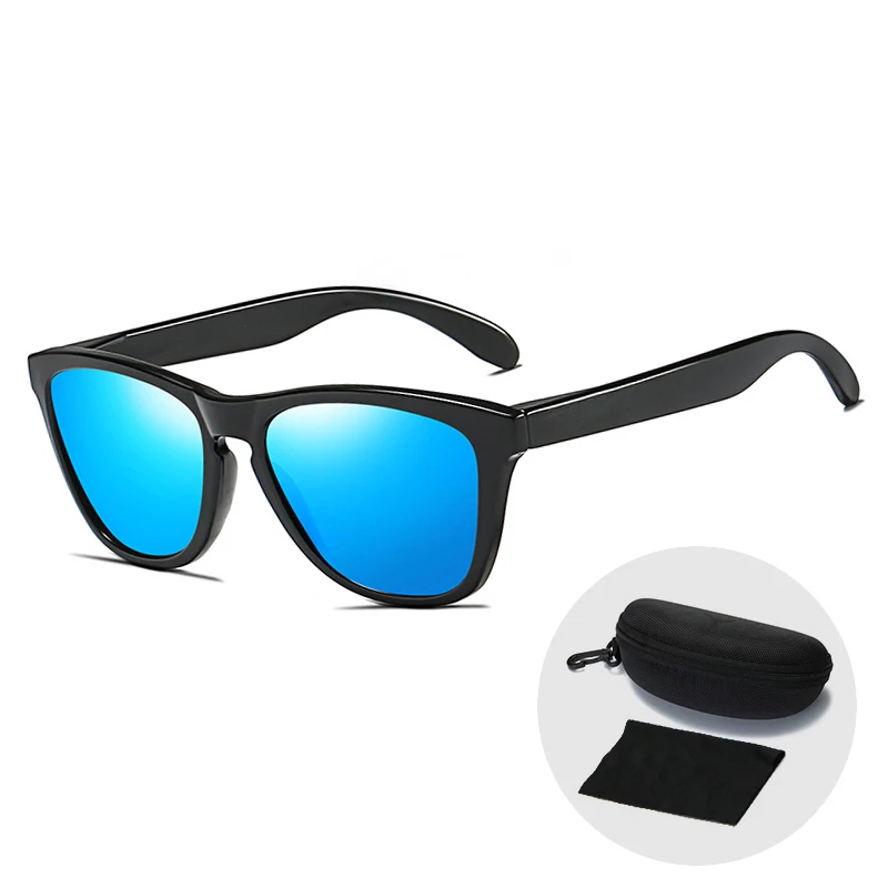 Blue Mirror Lens Fashion Classic Square Sunglasses Men Retro Polarized UV400 Mirror Lens Sun Glasses Transparent Eyeglasses Women with Zip Case - Цвет линз: Blue Mirror Lens