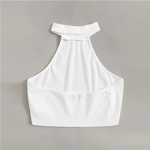 White SweatyRocks женский топ с бретелькой через шею,, модный летний Повседневный Топ с открытой спиной, Женский облегающий сексуальный жилет - Цвет: White