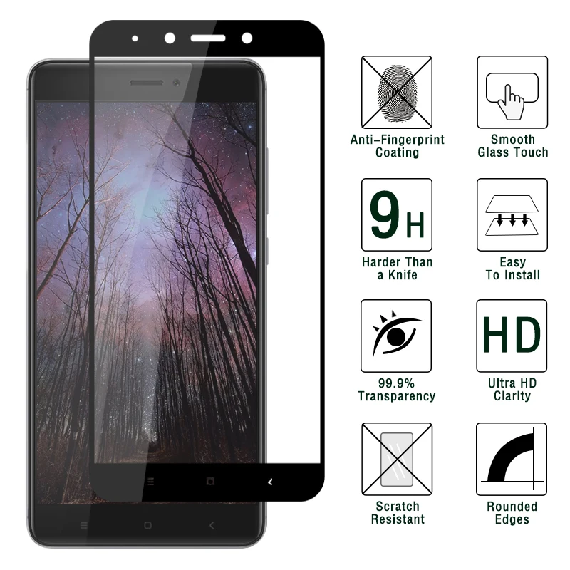 Полный закругленный протектор экрана для Xiaomi RedMi Note 4 4X тонкий защитный