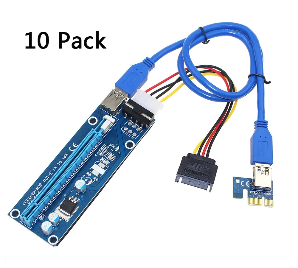 10 упаковок VER 006 Pci e расширитель Express Riser Card 1x до 16x60 см Usb 3 0 кабель Sata 4pin Molex Power для Btc