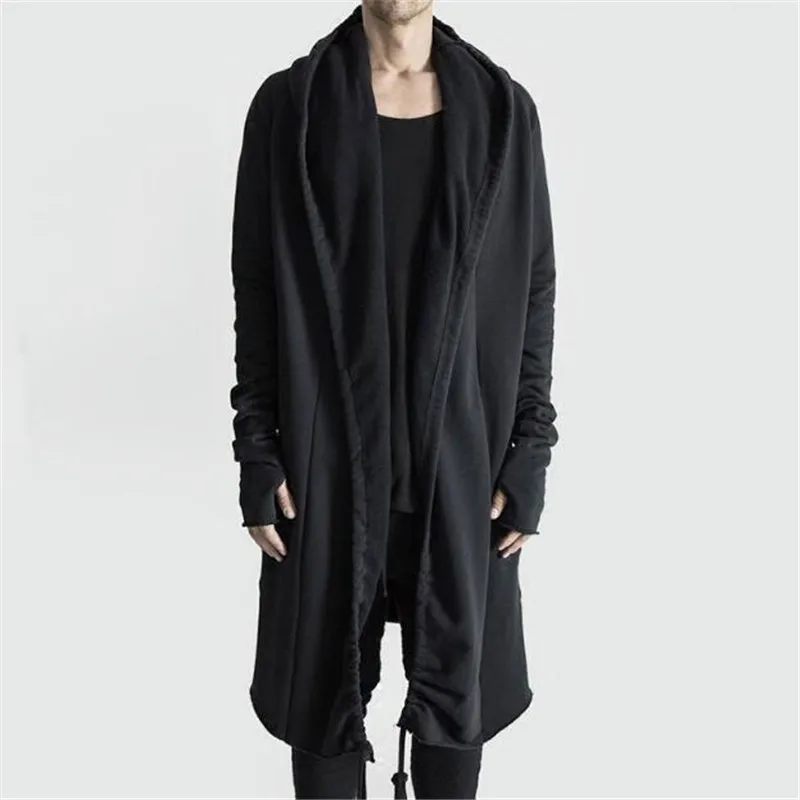 Brand Kanye West Mantle Streetwear Hoodie Long Male Black mens Hooded Cloak Hip Hop Longline Sweatshirt Sudadera Hombre