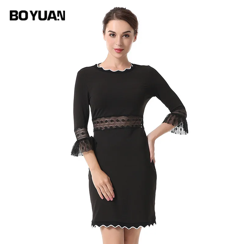Boyuan осеннее платье Bodycon Тонкий короткий Платья для женщин сетки Кружево сращены
