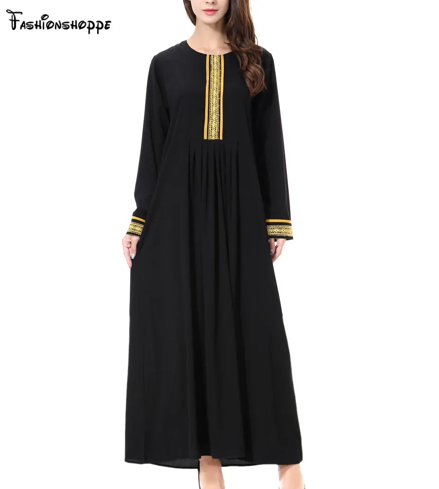 Женское длинное платье с вышивкой в турецком мусульманском стиле D205|muslim abaya
