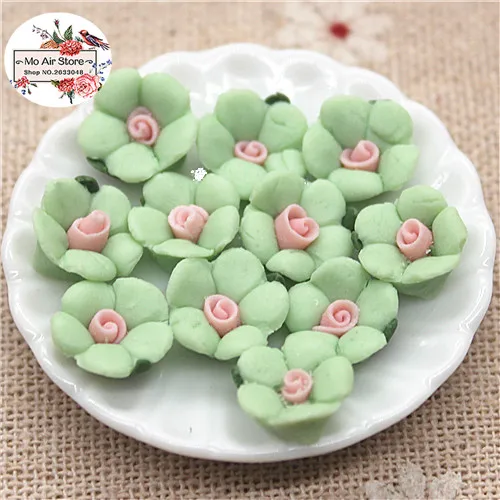 green 50pcs 50 шт 10 мм Разноцветные керамические цветы ручной работы с плоским основанием Кабошон DIY украшения для телефона без отверстия - Цвет: green 50pcs