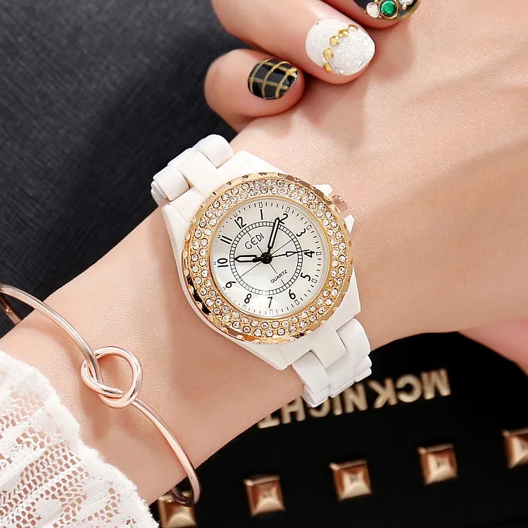 GEDI Fashion White Ceramics Women Watches Top Luxury Brand Ladies Quartz Watch 2 Pieces Bracelet Watch White Ceramic Watch Clock enlarge