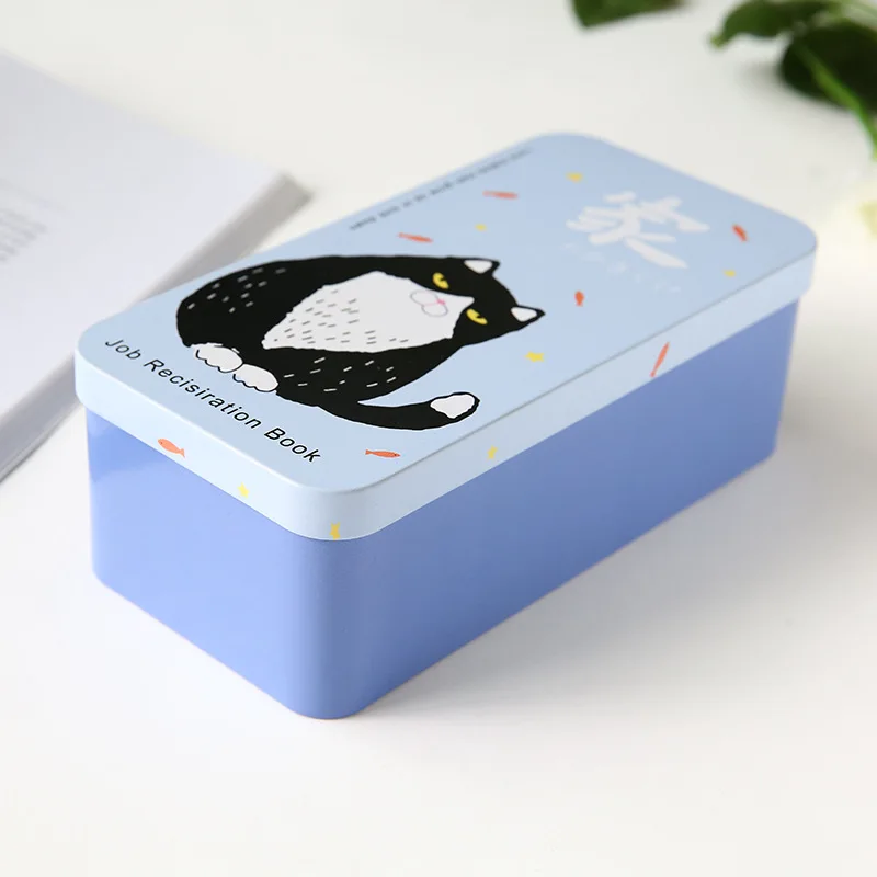 Japan Harajuku Double-layers Stationery Box Multi-purpose Storage Tin Cat Pattern Case Small Item | Дом и сад
