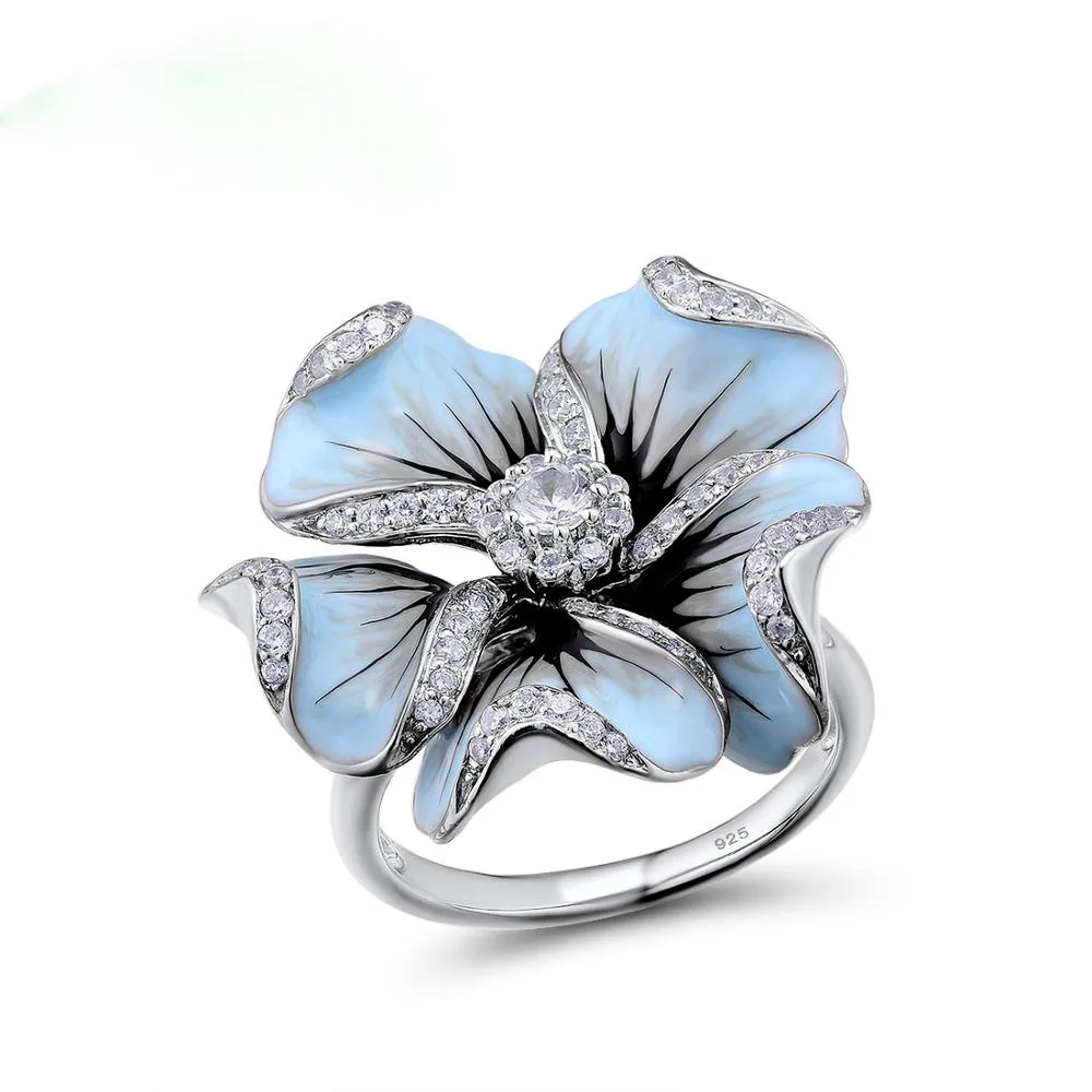 

Women Deluxe Ring White Gold Filled Elegant Cubic Zirconia Lotus Bud Rings Vintage Jewelry Promise Engagement Party Wedding Ring