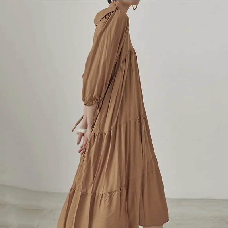 [XITAO] Korea Fashion New Women 2019 Summer V-neck Half Sleeve Solid Color Dress Female Pleated Mid-calf ZLL3746 | Женская одежда